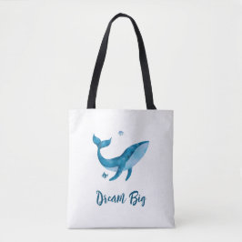 Bolsa Tote Baleia Azul Aquarela, Cota Inspiracional do Sonho