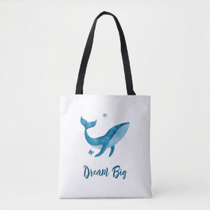Bolsa Tote Baleia Azul Aquarela, Cota Inspiracional do Sonho