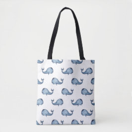 Bolsa Tote Baleia azul de aquarela. Animal oceânico. Marinho 