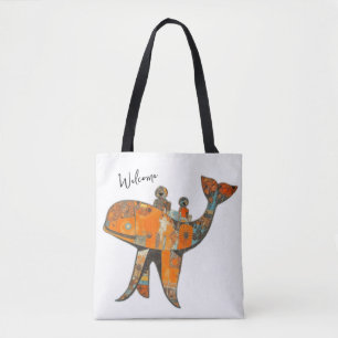 Bolsa Tote Baleia de arte em estilo retrô ingênuo