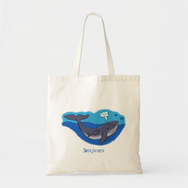 Bolsa Tote Baleia e caricatura branca de vitelo (Frente)