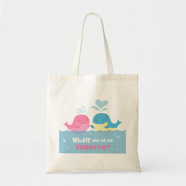 Bolsa Tote Baleia Fofa Você Será Minha Baleia Rosa e Azul (Frente)