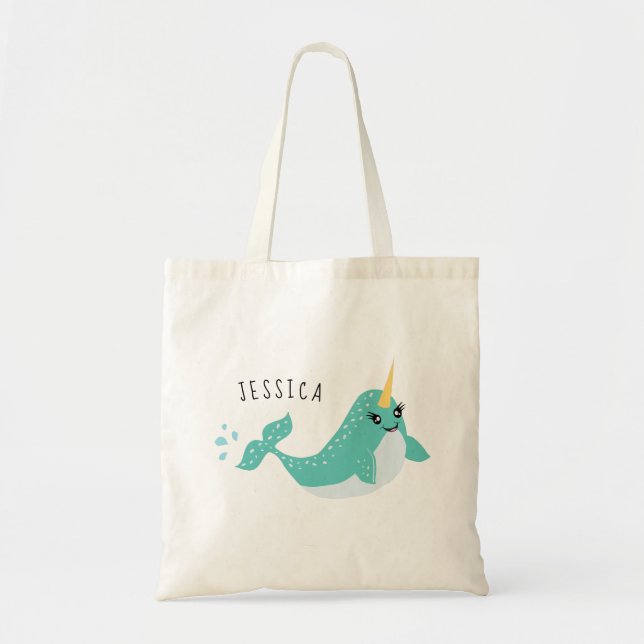 Bolsa Tote Baleia Unicórnio Magical Narwhal (Frente)