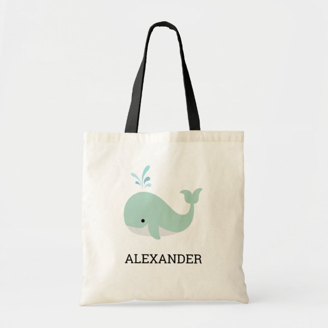 Bolsa Tote Baleia Verde Limão Crianças Personalizadas Fofa (Frente)