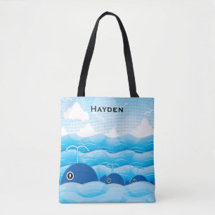 Bolsa Tote Baleias e Ondas Oceânicas Azul Personalizado
