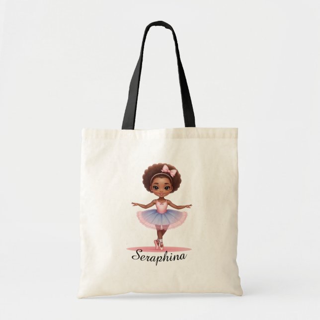 Bolsa Tote Ballerina Girl Blue Pink Dress Nome Personalizado (Frente)