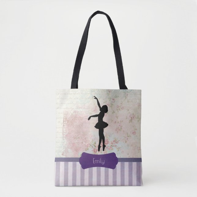 Bolsa Tote Ballerina Silhouette no Elegante Padrão Vintage (Frente)