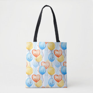 Bolsa Tote Balões coloridos: padrão uniforme de aquarela.