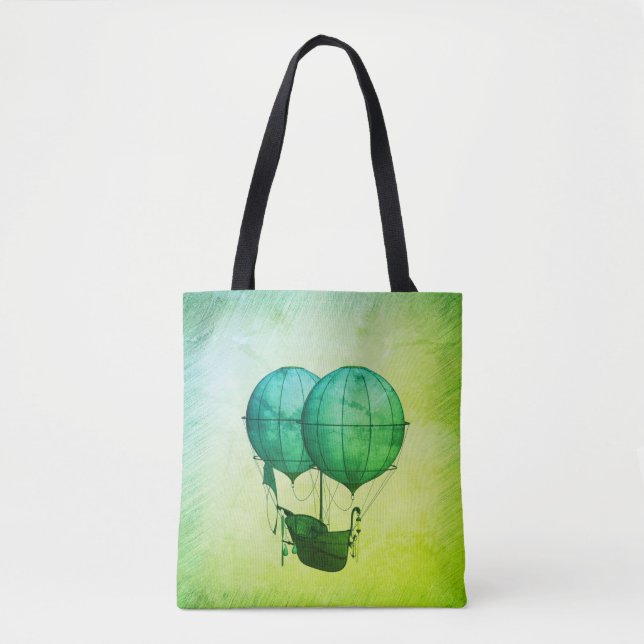 Bolsa Tote Balões de Ar Quente Steampunk com Verde Navio (Frente)
