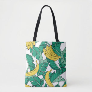 Bolsa Tote Banana Leaves: Padrão Vintage Branco.