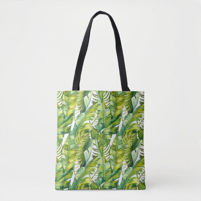 Bolsa Tote Banana tropical deixa padrão de aquarela (Frente)