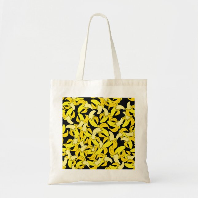 Bolsa Tote Bananas Amarelas Vintage: Fundo Negro (Frente)