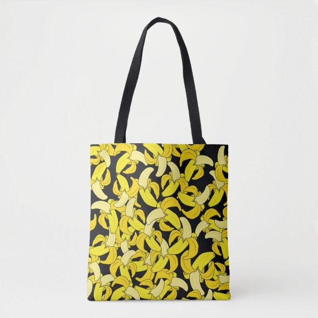 Bolsa Tote Bananas Amarelas Vintage: Fundo Negro (Frente)