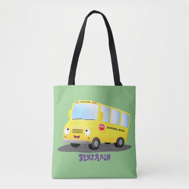Bolsa Tote Banda branca e feliz de ônibus escolar amarelo (Frente)