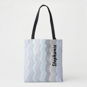 Bolsa Tote Banda pastel monograma ondas cinza azul