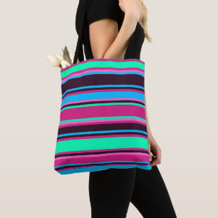 Bolsa Tote Bandas a negrito em magenta, água e azul