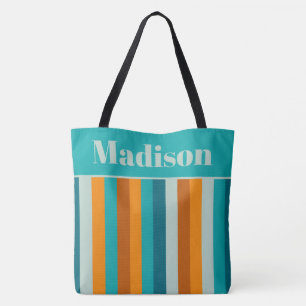 Bolsa Tote Bandas Contemporâneas Aqua Laranja Personalizadas