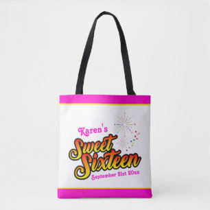 Bolsa Tote Bandas cor-de-rosa e amarela são doces dezesseis