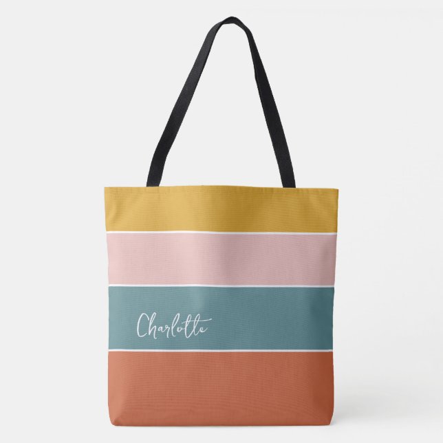Bolsa Tote Bandas de Blocos Multicolores Modernas Personaliza (Frente)