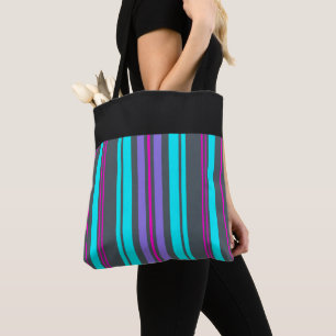 Bolsa Tote Bandas de Cinza de Turquesa de Magenta Roxo