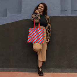 Bolsa Tote Bandas de Diagonal Azul Vermelho