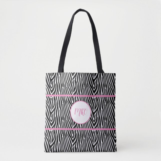 Bolsa Tote Bandas de Zebra e Listras Rosa (Frente)