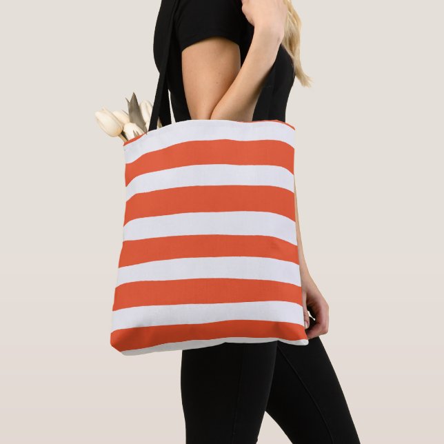 Bolsa Tote Bandas irregulares - Laranja e branco (Close Up)