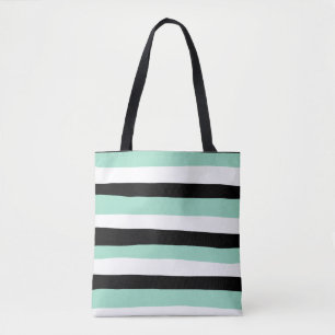 Bolsa Tote Bandas irregulares - Verde, branco e preto