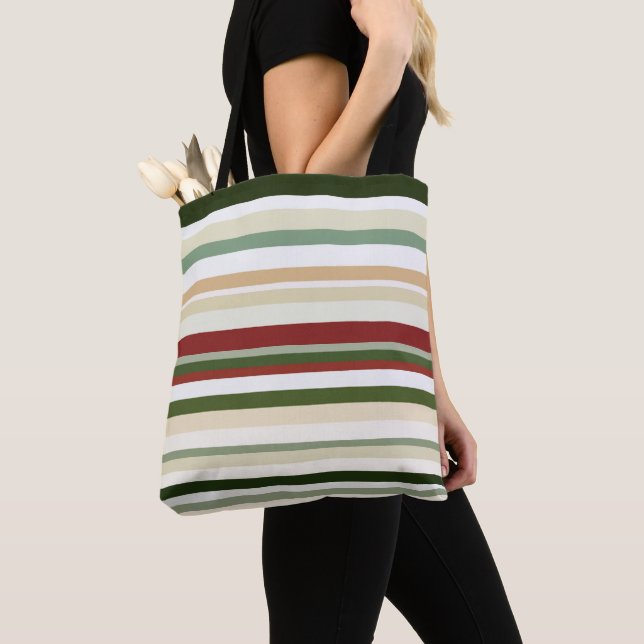 Bolsa Tote Bandas, verdes e vermelhas (Close Up)
