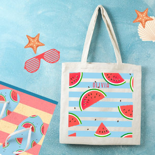 Bolsa Tote Bandas Vermelhos De Melancia Tropical Personalizad