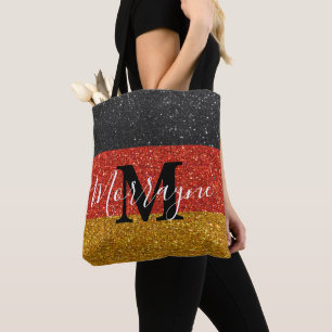 Bolsa Tote Bandeira alemã Glitter Alemanha Monograma Nome