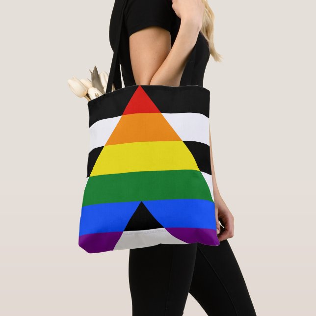 Bolsa Tote Bandeira aliada reta SlipperyJoe's arco-íris suave (Close Up)