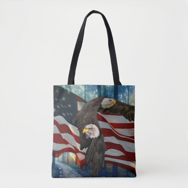 Bolsa Tote Bandeira Americana Bald Eagle (Frente)