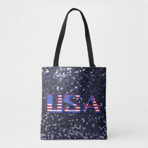 Bolsa Tote Bandeira Americana Blue Faux Glitter