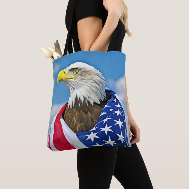 Bolsa Tote Bandeira Americana Com Águia Balda (Close Up)