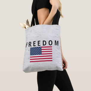 Bolsa Tote Bandeira Americana com Texto LIBERDADE De Nascimen