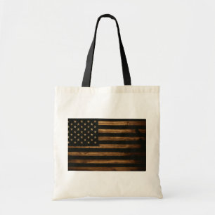 Bolsa Tote Bandeira Americana de Madeira Rústica EUA Patrió