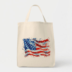 Bolsa Tote Bandeira Americana EUA Aquarela 4 de Julho