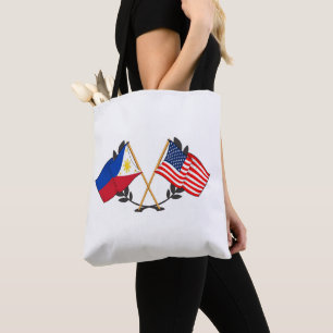 Bolsa Tote Bandeira Americana Filipina Heritage Vintage