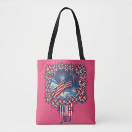 Bolsa Tote Bandeira Americana Patriótica com Fireworks - 4 de