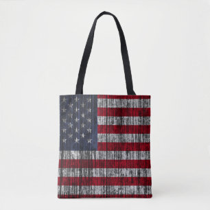 Bolsa Tote Bandeira americana pintada sobre fundo de cerca.4º