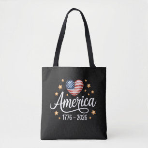 Bolsa Tote Bandeira Bonita Coração 1776-2026 4 de Julho 250º