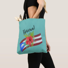Bolsa Tote Bandeira de Porto Rico com flor de maga boricua
