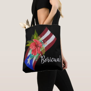 Bolsa Tote Bandeira de Porto Rico com flor de maga boricua