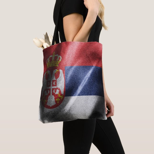 Bolsa Tote Bandeira de seda da Sérvia (Close Up)