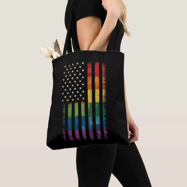 Bolsa Tote Bandeira do Arco-íris Desgastada Pride EUA América (Close Up)