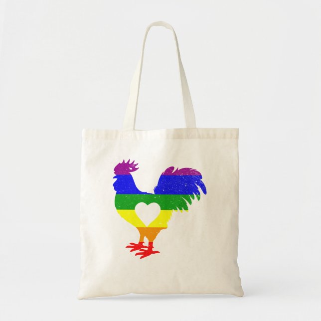 Bolsa Tote Bandeira do Orgulho de Galinha LGBT Gay Arco-Íris  (Frente)