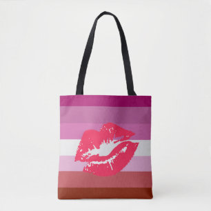 Bolsa Tote Bandeira do Orgulho Lésbica de Batom e Lábios