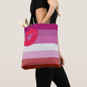 Bolsa Tote bandeira do orgulho lésbico batom SlipperyJoe femi
