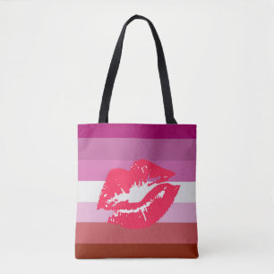 Bolsa Tote Bandeira do Orgulho Lésbico de Batom